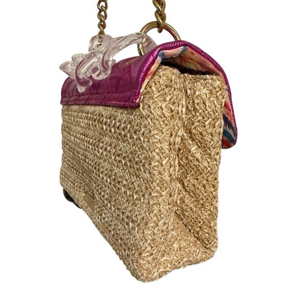 Kurt Geiger Hot Pink Fuchia Raffia Kensington Convertible Bag Chain Designer - Picture 13 of 16
